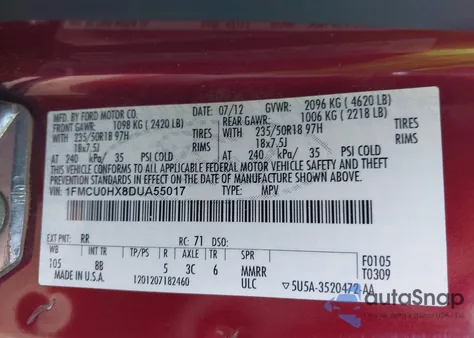 2013 Ford Escape Sel из США, поврежденный, VIN 1FMCU0HX8DUA55017